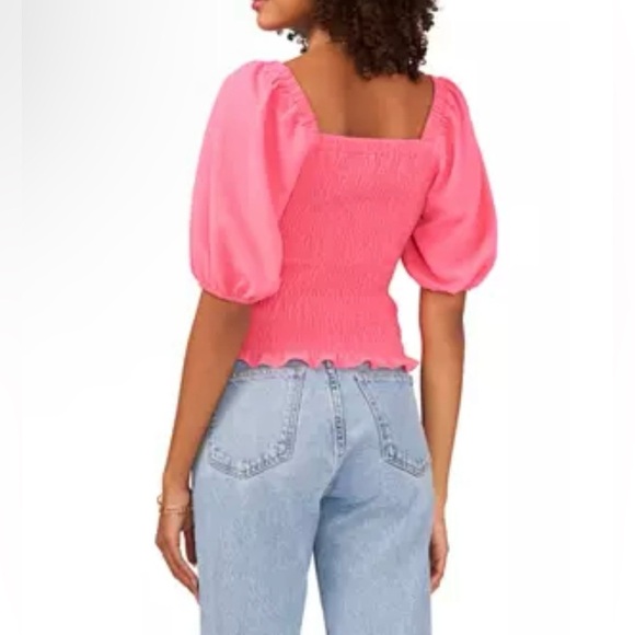 1. State Women’s size Large puff sleeve V neck smocked top in juneberry NWT - Picture 2 of 12